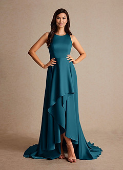 Azazie Niles Mother of the Bride Dresses Ink Blue A-Line Trains Stretch Satin Dress image5