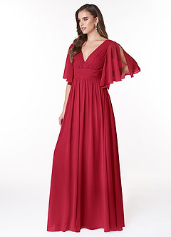 Azazie Temeka Bridesmaid Dresses Scarlet A-Line Ruched Chiffon Dress image3