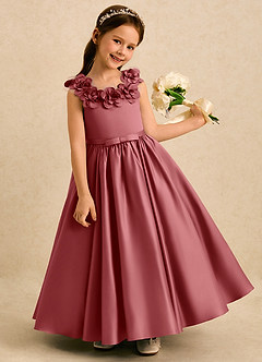 Azazie Eden Blumenmädchenkleider Ballkleid Plissee Matte Satin Kleid Antike Rose image2