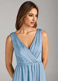 Azazie Tanicia Bridesmaid Dresses Powder Blue A-Line Pleated Stretch Satin Dress image6