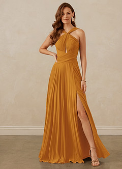 Christian Siriano Bridal for Azazie 1009 Bridesmaid Dresses Butterscotch A-Line Pleated Chiffon Dress image2