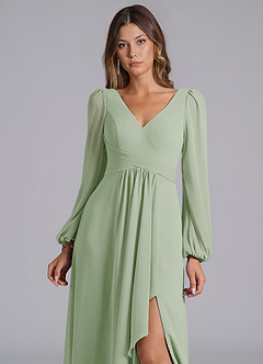 Azazie Liah Abiti da Damigella Abito A-Line in Chiffon Maniche Lunghe Verde Salvia image6
