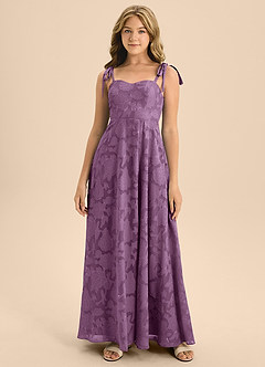 Azazie Rosey Junior Abito A-Line in Burnout Floreale Scollo a Cuore Glicine image3