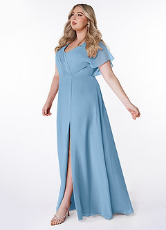 Azazie Rylee Bridesmaid Dresses Steel Blue A-Line Pleated Chiffon Dress image8