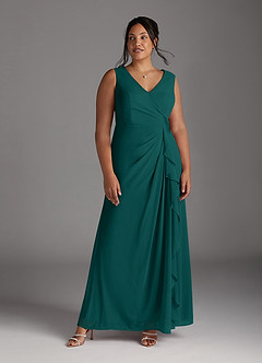 Azazie Manuella Mother of the Bride Dresses Peacock A-Line V-Neck Pleated Chiffon Dress image13