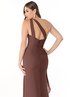 Azazie Maive Bridesmaid Dresses Espresso Sheath Pleated Ruffle Chiffon Dress image6