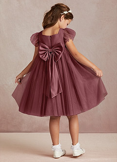 Azazie Kalio Robe Demoiselle D'honneur Fillette Robe Trapèze en Tulle avec manches Rose Du Désert image1