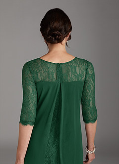Azazie Flo Mère de la mariée Robes Robe Trapèze en Mousseline de soie Dentelle Vert Foncé image5