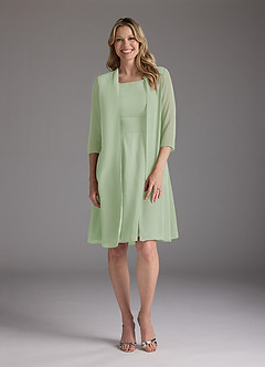 Azazie Shirley Mother of the Bride Dresses Dusty Sage A-Line Scoop Pleated Chiffon Dress image1
