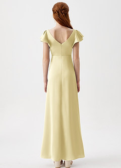 Azazie Omari Junior Lemon Sorbet A-Line Pleated Stretch Satin Dress image7