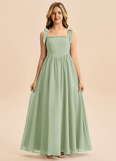 Azazie Delia Junior Abito A-Line in Chiffon Fiocco Verde Salvia image5