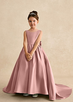 Azazie Mimia Flower Girl Dresses Rose Gold A-Line Bow Matte Satin Dress image3