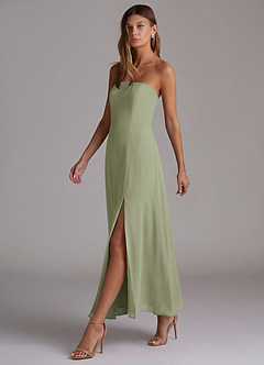Azazie Wren Jurken voor bruidsmeisjes Jurk van Chiffon met A-Lijn Strapless Pistache image3