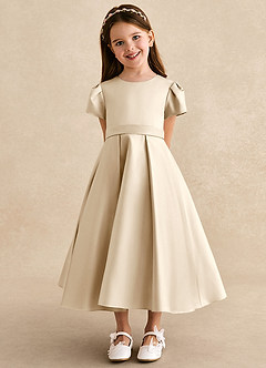Azazie Princess Robe Demoiselle D'honneur Fillette Robe Trapèze en Mat Satiné Plissée Champagne image6