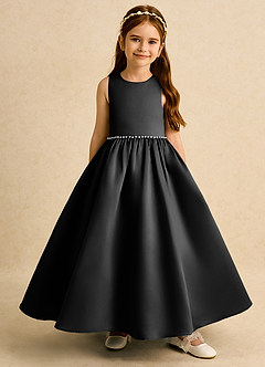 Azazie Daisies Jurken voor bloemenmeisjes Baljurk Jurk van Mat Satijn Boog Zwart image2