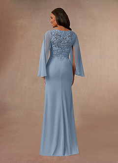 Azazie Perry vestidos de madre de la novia Vestido de Azul Polvoriento de Gasa de Corte Sirena con Encaje cuello pico image3