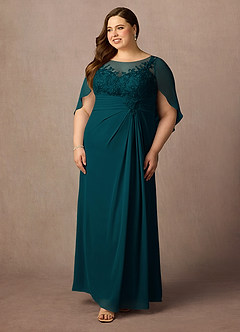 Azazie Hera vestidos de madre de la novia Vestido de Pino de Gasa de Corte En A con Capa de encaje image9