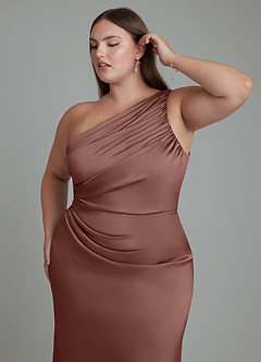 Azazie Akilah Vestidos de damas de honor Vestido Expresado de Satén Elástico de Corte Sirena con Un hombro image13