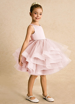 Azazie Tinie Flower Girl Dresses Blushing Pink Ball-Gown Bow Tulle Dress image4