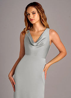 Azazie Wrenlee Bridesmaid Dresses Silver A-Line Stretch Satin Dress image2
