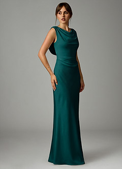 Azazie Kieryn Bridesmaid Dresses Peacock Mermaid Pleated Stretch Satin Dress image4