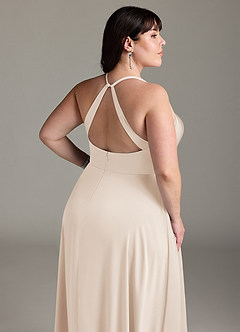 Azazie Davis Bridesmaid Dresses White Alabaster A-Line Pleated Stretch Satin Dress image12