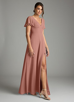 Azazie Kimber Bridesmaid Dresses Cedar Rose A-Line Flounce Sleeve Chiffon Dress image6
