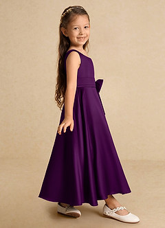 Azazie Lindy Flower Girl Dresses Grape A-Line Pleated Matte Satin Dress image5