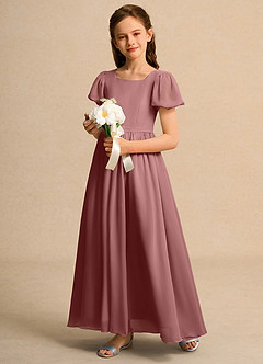 Azazie Joss Flower Girl Dresses Desert Rose A-Line with Sleeves Chiffon Dress image11