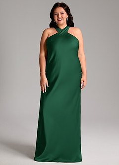 Azazie Doretta Bridesmaid Dresses Dark Green Mermaid Pleated Stretch Satin Dress image6