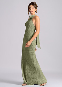 Azazie Velli Brudtärnklänningar Klä av Sjöjungfru i Blommig Utbrändhet Hög hals Pistasch image3