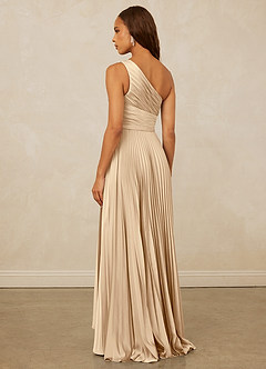 Christian Siriano Bridal for Azazie 1008 Robes de demoiselle d'honneur Robe Trapèze en Satin extensible Ue épaule Champagne image2