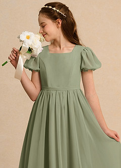 Azazie Joss Flower Girl Dresses Pistachio A-Line with Sleeves Chiffon Dress image13