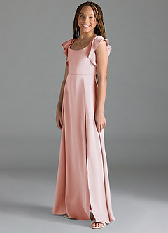 Azazie Bondi Junior Blushing Pink A-Line Side Slit Stretch Satin Dress image4