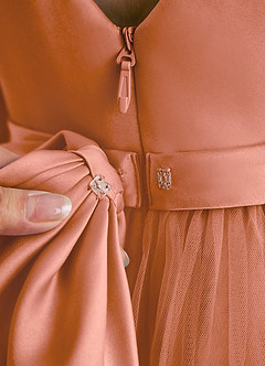 Azazie Suzy Blumenmädchenkleider A-Linie mit ärmel Tüll Kleid Mai Tai image6