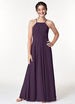 Azazie Ginger Junior Plum A-Line Pleated Chiffon Dress image1