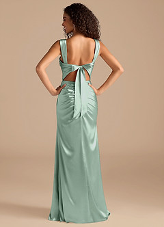 Azazie Jesaphine Bridesmaid Dresses Agave Sheath Bow Metallic Satin Dress image4