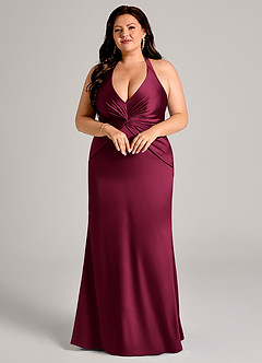 Azazie Valerie Robes de demoiselle d'honneur Robe Sirène en Satin extensible Plissé Bourgogne image9