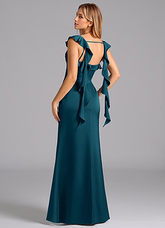 Azazie Adi Bridesmaid Dresses Ink Blue A-Line Pleated Stretch Satin Dress image6