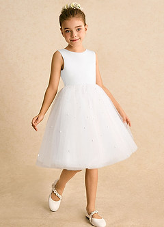 Azazie Esme Flower Girl Dresses White Ball-Gown Bow Tulle Dress image3