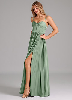 Azazie Akiko Bridesmaid Dresses Matcha A-Line Sweetheart Neckline Stretch Satin Dress image6