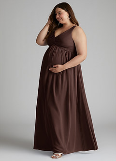 Azazie Yetta Abiti da damigella d'onore premaman Abito A-Line Arricciato con Scollo a V Chiffon Floor-Length image10