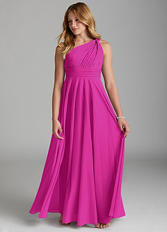 Azazie Charlize Junior Fuchsia A-Line Mesh Dress image4