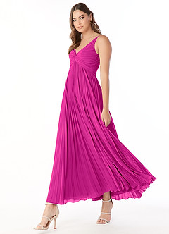 Azazie Raychelle Jurken voor bruidsmeisjes Jurk van Chiffon met A-Lijn V-hals Fuchsia image3