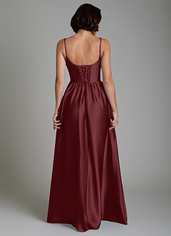 Azazie Mona Bridesmaid Dresses Cabernet A-Line Corset Stretch Satin Dress image2