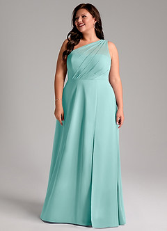 Azazie Phaedra Bridesmaid Dresses Aqua A-Line One Shoulder Chiffon Dress image8