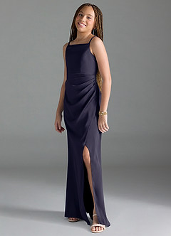 Azazie Leonis Junior Stormy A-Line Pleated Stretch Satin Dress image4