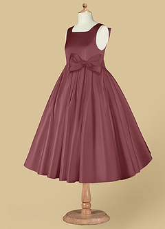 Azazie Bo Peep vestidos de niña de las flores Vestido de Rosa Del Desierto de Satin Mate de Acampanado con Lazo image9
