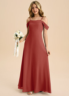 Azazie Anselie Junior Robe Trapèze en Mousseline de soie Épaule décolletée Terracotta image4