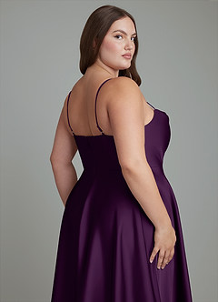 Azazie Elle Bridesmaid Dresses Grape A-Line Pleated Stretch Satin Dress image15